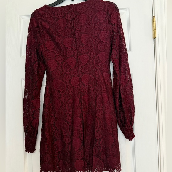 Wonderly Deep Red Lace Long Sleeve Dress - Picture 2 of 3